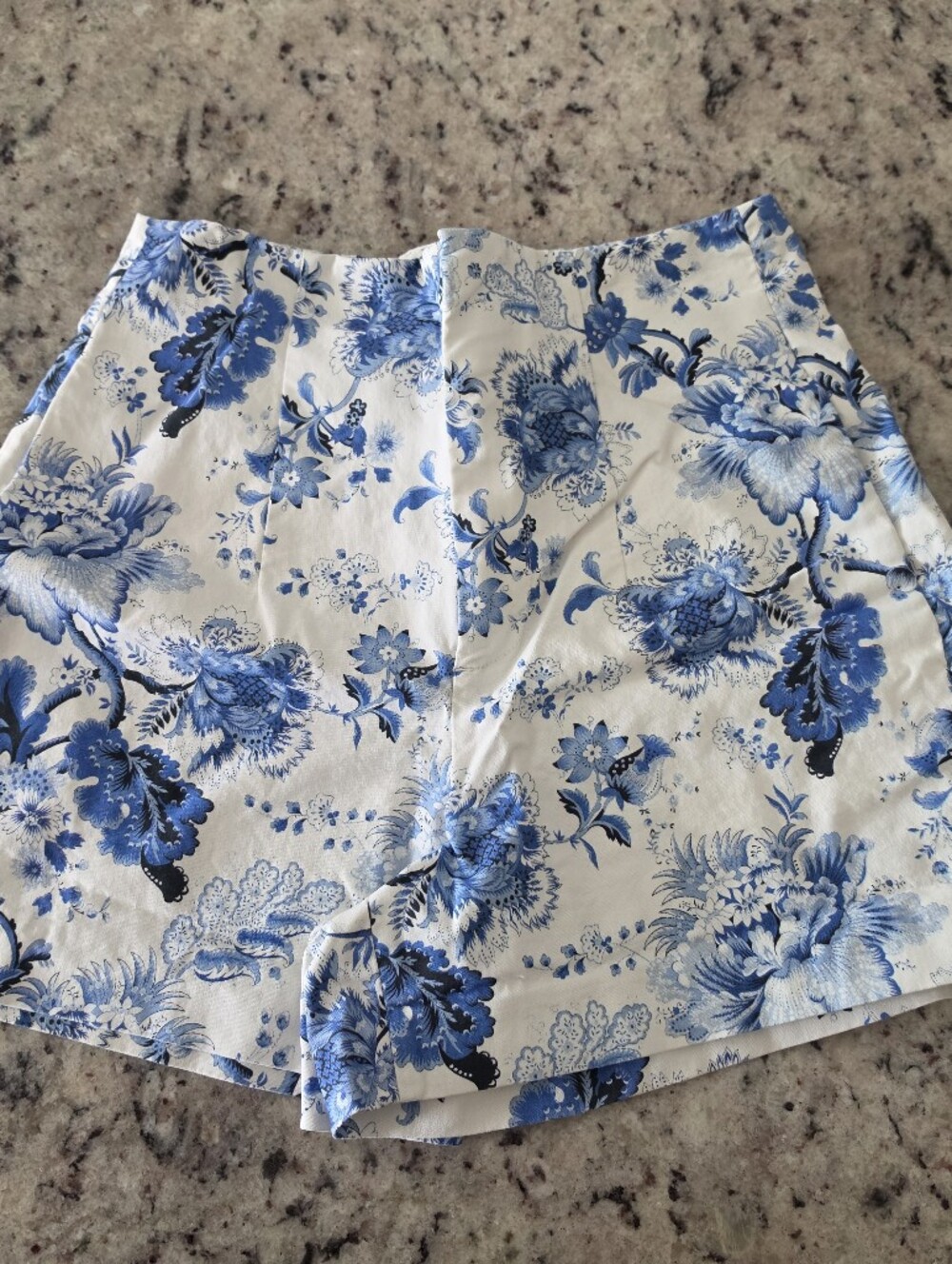 Zara Blue and White Floral High-Waist Shorts